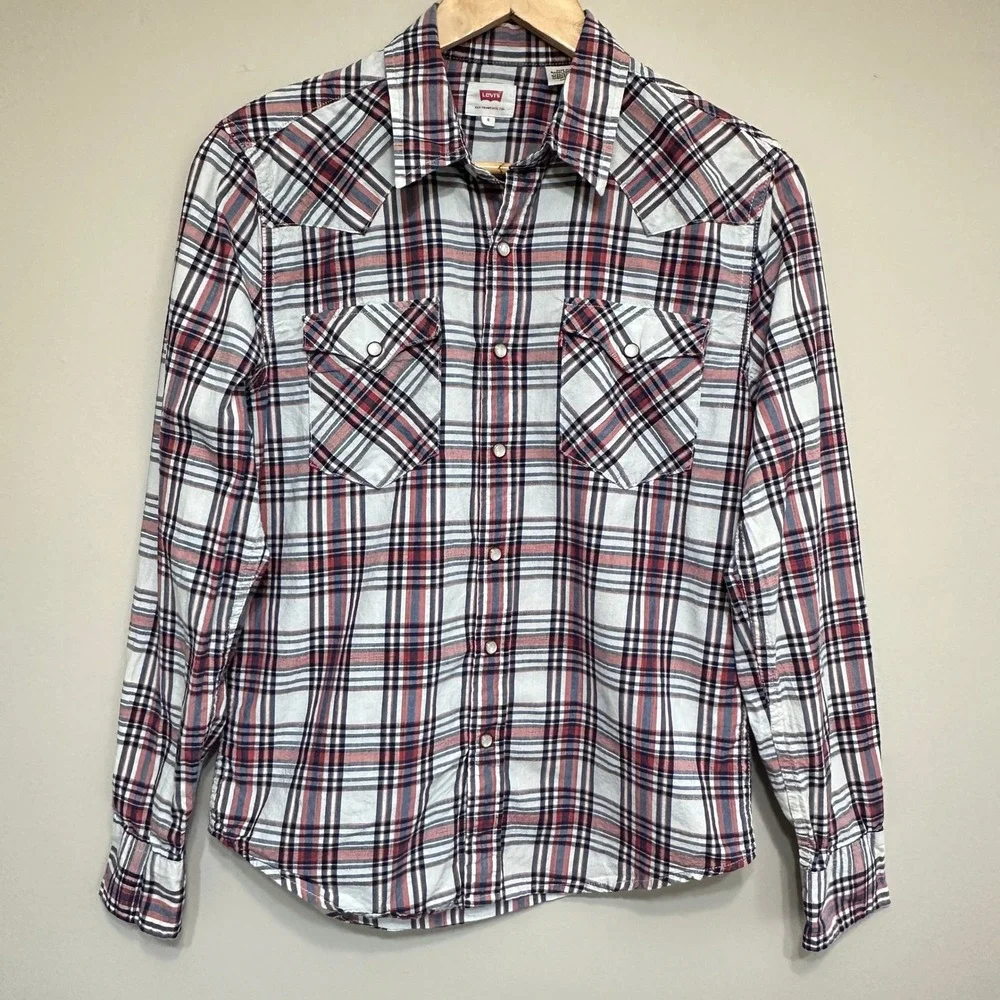 Levis Western‎ Pearl Snap Shirt Adult S Plaid Sawtooth Long Sleeve Cowboy Ranch